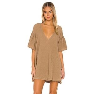 LAcademie Dress Women XXS 2XS Brown Marva Open Back Shift Ruffle Puff Sleeve
